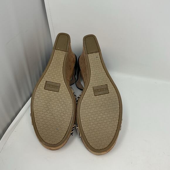 Toms Sienna Wedge Sandal Womens 7.5 Black Strappy Ankle Strap Cork Platform - Picture 12 of 13